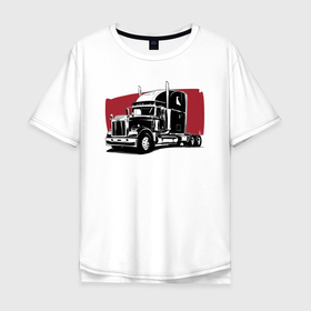Мужская футболка хлопок Oversize с принтом Truck red в Екатеринбурге, 100% хлопок | свободный крой, круглый ворот, “спинка” длиннее передней части | Тематика изображения на принте: truck | trucks | грузовик | грузовики | дальнобои | дальнобой | дальнобойщик | фура | фуры