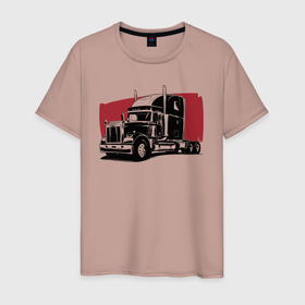 Мужская футболка хлопок с принтом Truck red в Петрозаводске, 100% хлопок | прямой крой, круглый вырез горловины, длина до линии бедер, слегка спущенное плечо. | Тематика изображения на принте: truck | trucks | грузовик | грузовики | дальнобои | дальнобой | дальнобойщик | фура | фуры