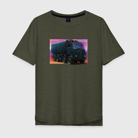 Мужская футболка хлопок Oversize с принтом Грузовик арт в Екатеринбурге, 100% хлопок | свободный крой, круглый ворот, “спинка” длиннее передней части | truck | trucks | грузовик | грузовики | дальнобои | дальнобой | дальнобойщик | фура | фуры