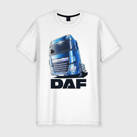 Мужская футболка хлопок Slim с принтом Daf Truck в Тюмени, 92% хлопок, 8% лайкра | приталенный силуэт, круглый вырез ворота, длина до линии бедра, короткий рукав | truck | trucks | грузовик | грузовики | дальнобои | дальнобой | дальнобойщик | фура | фуры