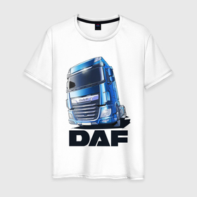 Мужская футболка хлопок с принтом Daf Truck в Кировске, 100% хлопок | прямой крой, круглый вырез горловины, длина до линии бедер, слегка спущенное плечо. | truck | trucks | грузовик | грузовики | дальнобои | дальнобой | дальнобойщик | фура | фуры