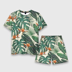 Мужской костюм с шортами 3D с принтом Тропический паттерн ,  |  | азия | акварель | акварельный | банановые листья | ботанический | винтажный | зеленый | иллюстрация | лес | летний | лето | монстера | оранжевый | отпуск | пальмовые листья | стрелиция | тропики