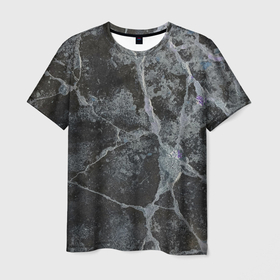 Мужская футболка 3D с принтом Лунный камень в Белгороде, 100% полиэфир | прямой крой, круглый вырез горловины, длина до линии бедер | Тематика изображения на принте: art | бетон | булыжник | луна | текстура | трещина