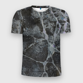 Мужская футболка 3D спортивная с принтом Лунный камень в Кировске, 100% полиэстер с улучшенными характеристиками | приталенный силуэт, круглая горловина, широкие плечи, сужается к линии бедра | Тематика изображения на принте: art | бетон | булыжник | луна | текстура | трещина