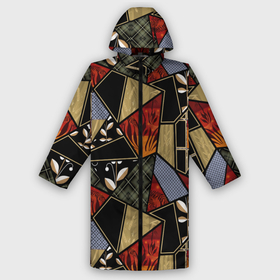 Мужской дождевик 3D с принтом Разноцветные заплатки пэчворк черно оранжевого цвета в Тюмени,  |  | flaps | patchwork | деревенский | заплатки | модный | популярный | пэчворк | разноцветный | рустик | этнический