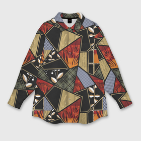 Мужская рубашка oversize 3D с принтом Разноцветные заплатки пэчворк черно оранжевого цвета ,  |  | flaps | patchwork | деревенский | заплатки | модный | популярный | пэчворк | разноцветный | рустик | этнический