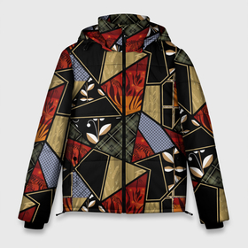 Мужская зимняя куртка 3D с принтом Разноцветные заплатки пэчворк черно оранжевого цвета в Тюмени, верх — 100% полиэстер; подкладка — 100% полиэстер; утеплитель — 100% полиэстер | длина ниже бедра, свободный силуэт Оверсайз. Есть воротник-стойка, отстегивающийся капюшон и ветрозащитная планка. 

Боковые карманы с листочкой на кнопках и внутренний карман на молнии. | Тематика изображения на принте: flaps | patchwork | деревенский | заплатки | модный | популярный | пэчворк | разноцветный | рустик | этнический