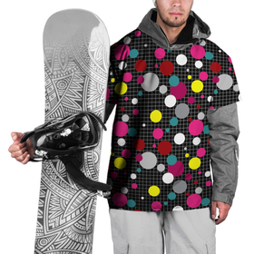 Накидка на куртку 3D с принтом Разноцветный горох на черном  в Тюмени, 100% полиэстер |  | в горох | детский | для детей | желтый горох | клетка | красный | малышам | мальчиковый узор | разноцветный горох | темный | черный