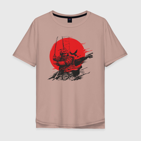 Мужская футболка хлопок Oversize с принтом Самурай , 100% хлопок | свободный крой, круглый ворот, “спинка” длиннее передней части | samurai | буси | воин | закат | самурай | самурайский меч | япония