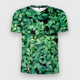 Мужская футболка 3D спортивная с принтом Барвинок  в Екатеринбурге, 100% полиэстер с улучшенными характеристиками | приталенный силуэт, круглая горловина, широкие плечи, сужается к линии бедра | art | ветви. | зелень | листья | натуральное | природа | растение