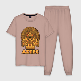 Мужская пижама хлопок с принтом Aztec Ацтеки , 100% хлопок | брюки и футболка прямого кроя, без карманов, на брюках мягкая резинка на поясе и по низу штанин
 | ацтеки | ацтекская империя | индеец | индейцы | символ | фигурка