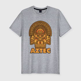 Мужская футболка хлопок Slim с принтом Aztec Ацтеки , 92% хлопок, 8% лайкра | приталенный силуэт, круглый вырез ворота, длина до линии бедра, короткий рукав | ацтеки | ацтекская империя | индеец | индейцы | символ | фигурка