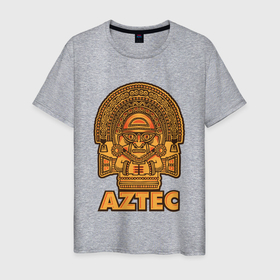 Мужская футболка хлопок с принтом Aztec Ацтеки в Курске, 100% хлопок | прямой крой, круглый вырез горловины, длина до линии бедер, слегка спущенное плечо. | ацтеки | ацтекская империя | индеец | индейцы | символ | фигурка