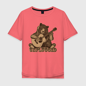 Мужская футболка хлопок Oversize с принтом Медведь играет на гитаре в Кировске, 100% хлопок | свободный крой, круглый ворот, “спинка” длиннее передней части | гитара | медведь | медвежонок | миша | мишка | музыкант