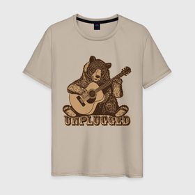 Мужская футболка хлопок с принтом Медведь играет на гитаре в Новосибирске, 100% хлопок | прямой крой, круглый вырез горловины, длина до линии бедер, слегка спущенное плечо. | гитара | медведь | медвежонок | миша | мишка | музыкант