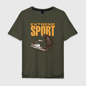 Мужская футболка хлопок Oversize с принтом Медведь экстремальный спорт в Тюмени, 100% хлопок | свободный крой, круглый ворот, “спинка” длиннее передней части | медведь | медвежонок | миша | мишка | спорт | экстрим