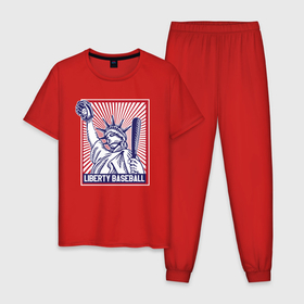 Мужская пижама хлопок с принтом Бейсбол Liberty city в Санкт-Петербурге, 100% хлопок | брюки и футболка прямого кроя, без карманов, на брюках мягкая резинка на поясе и по низу штанин
 | baseball | liberty | usa | бейсбол | либерти | либерти ситти