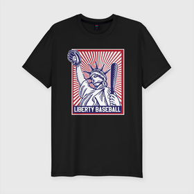 Мужская футболка хлопок Slim с принтом Бейсбол Liberty city , 92% хлопок, 8% лайкра | приталенный силуэт, круглый вырез ворота, длина до линии бедра, короткий рукав | baseball | liberty | usa | бейсбол | либерти | либерти ситти