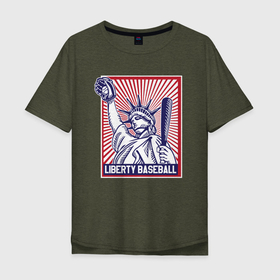 Мужская футболка хлопок Oversize с принтом Бейсбол Liberty city в Курске, 100% хлопок | свободный крой, круглый ворот, “спинка” длиннее передней части | baseball | liberty | usa | бейсбол | либерти | либерти ситти