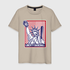 Мужская футболка хлопок с принтом Бейсбол Liberty city в Курске, 100% хлопок | прямой крой, круглый вырез горловины, длина до линии бедер, слегка спущенное плечо. | baseball | liberty | usa | бейсбол | либерти | либерти ситти