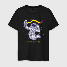 Мужская футболка хлопок с принтом Рисуй в космосе в Курске, 100% хлопок | прямой крой, круглый вырез горловины, длина до линии бедер, слегка спущенное плечо. | балончик | граффити | космос | краски | рисунки