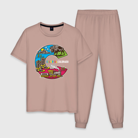 Мужская пижама хлопок с принтом Путешествие Colorful в Тюмени, 100% хлопок | брюки и футболка прямого кроя, без карманов, на брюках мягкая резинка на поясе и по низу штанин
 | colorful | мир | путешествие | туризм | турист