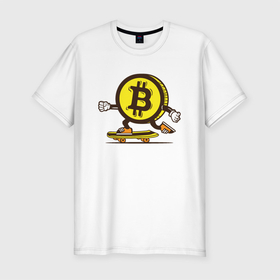Мужская футболка хлопок Slim с принтом Биткоин на скейте , 92% хлопок, 8% лайкра | приталенный силуэт, круглый вырез ворота, длина до линии бедра, короткий рукав | bitcoin | альткоин | битки | биткоин | биток | крипта | криптовалюта | монета | сатоши
