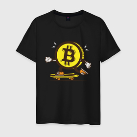 Мужская футболка хлопок с принтом Биткоин на скейте в Петрозаводске, 100% хлопок | прямой крой, круглый вырез горловины, длина до линии бедер, слегка спущенное плечо. | bitcoin | альткоин | битки | биткоин | биток | крипта | криптовалюта | монета | сатоши