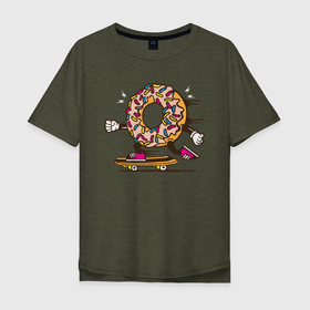 Мужская футболка хлопок Oversize с принтом Пончик на скейте , 100% хлопок | свободный крой, круглый ворот, “спинка” длиннее передней части | donkey | sport | пончик | скейт | скорость | сладость