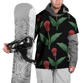 Накидка на куртку 3D с принтом Красные каллы на черном , 100% полиэстер |  | 8 марта | flowers | march 8 | spring | ботаническая иллюстрация | весна | день рождения | зеленый | каллы | красный | лето | любовь | праздник | принт | природа | растения | цветы | черный