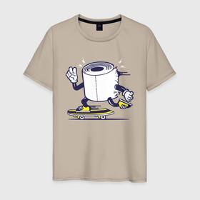 Мужская футболка хлопок с принтом Туалетная бумага на скейте , 100% хлопок | прямой крой, круглый вырез горловины, длина до линии бедер, слегка спущенное плечо. | бумага | прикол | скейт | спорт | туалет | туалетная бумага | шутка