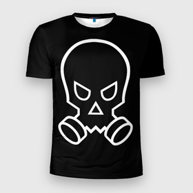 Мужская футболка 3D спортивная с принтом череп с противогазом в Кировске, 100% полиэстер с улучшенными характеристиками | приталенный силуэт, круглая горловина, широкие плечи, сужается к линии бедра | Тематика изображения на принте: апокалипсис | противогаз | череп | черный