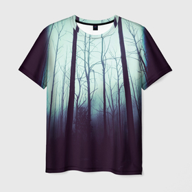 Мужская футболка 3D с принтом ЖУТКИЙ ЛЕС в Новосибирске, 100% полиэфир | прямой крой, круглый вырез горловины, длина до линии бедер | деревья | жуть | лес | ночь | облака | силуэт | тень