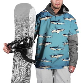 Накидка на куртку 3D с принтом Акулы Паттерн в Новосибирске, 100% полиэстер |  | shark | акулы | иллюстрация | морские жители | морские обитатели | паттерн | рисунок | рыбы