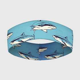 Повязка на голову 3D с принтом Акулы Паттерн в Кировске,  |  | shark | акулы | иллюстрация | морские жители | морские обитатели | паттерн | рисунок | рыбы