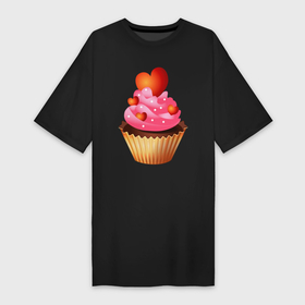 Платье-футболка хлопок с принтом Кекс в Курске,  |  | cake | sweet | кекс | сердечки | сладость