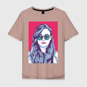 Мужская футболка хлопок Oversize с принтом Девушка в Тюмени, 100% хлопок | свободный крой, круглый ворот, “спинка” длиннее передней части | девушка | красный фон | очки | поп арт | портрет