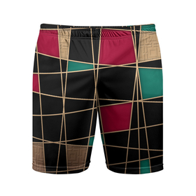 Мужские шорты спортивные с принтом Модный  абстрактный узор  ,  |  | Тематика изображения на принте: бирюзовый | золотой | красный | модный | молодежный | мужской | полосы | современный | текстура | черный