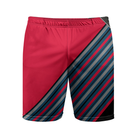 Мужские шорты спортивные с принтом Абстрактный асимметричный  в Курске,  |  | асимметричный | комбинированный | косые полосы | красный | красный и синий | креативный | модный | молодежный | мужской | синие полосы