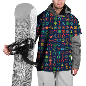 Накидка на куртку 3D с принтом Морской разноцветный узор  в Тюмени, 100% полиэстер |  | абстрактный | детский | звезда | малышам | мальчиковый | модный | молодежный | море | синий | современный | якорь