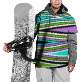 Накидка на куртку 3D с принтом Абстрактный асимметричный  в Тюмени, 100% полиэстер |  | асимметричный | бирюзовый молодежный | комбинированный | косые полосы | креативный | мужской | темный | фиолетовый | штрихи