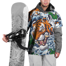 Накидка на куртку 3D с принтом Тигр в Белгороде, 100% полиэстер |  | дикая кошка | зверь | клык | крупная кошка | тигр | хищник | хризантема | цветы | япония