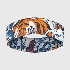 Повязка на голову 3D с принтом Тигр в Курске,  |  | дикая кошка | зверь | клык | крупная кошка | тигр | хищник | хризантема | цветы | япония