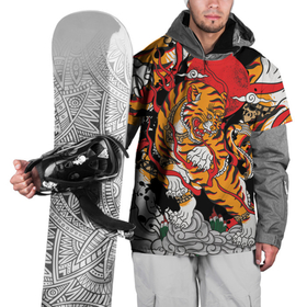 Накидка на куртку 3D с принтом Самурайский тигр в Новосибирске, 100% полиэстер |  | Тематика изображения на принте: воин | год тигра | закат | крупная кошка | полосы | тигр | тигриная лапа | хищник