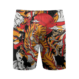 Мужские шорты спортивные с принтом Самурайский тигр ,  |  | воин | год тигра | закат | крупная кошка | полосы | тигр | тигриная лапа | хищник