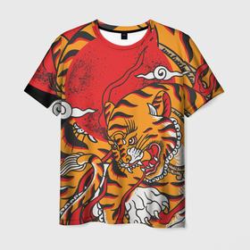 Мужская футболка 3D с принтом Год тигра в Екатеринбурге, 100% полиэфир | прямой крой, круглый вырез горловины, длина до линии бедер | год  тигра | дикий | звери | кошки | полосы | тигр | тигровые мотивы | хищник