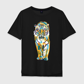 Мужская футболка хлопок Oversize с принтом Тигр-грация в Екатеринбурге, 100% хлопок | свободный крой, круглый ворот, “спинка” длиннее передней части | tiger | арт | живопись | кошка | крупная кошка | тигр | хищник