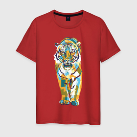 Мужская футболка хлопок с принтом Тигр-грация в Екатеринбурге, 100% хлопок | прямой крой, круглый вырез горловины, длина до линии бедер, слегка спущенное плечо. | tiger | арт | живопись | кошка | крупная кошка | тигр | хищник