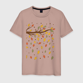 Мужская футболка хлопок с принтом Листья в Санкт-Петербурге, 100% хлопок | прямой крой, круглый вырез горловины, длина до линии бедер, слегка спущенное плечо. | время года | листья | осень | природа | рисунок