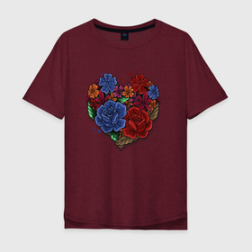 Мужская футболка хлопок Oversize с принтом Цветочное сердце в Санкт-Петербурге, 100% хлопок | свободный крой, круглый ворот, “спинка” длиннее передней части | colorful | love | иллюстрация | роза | цветок | цветы